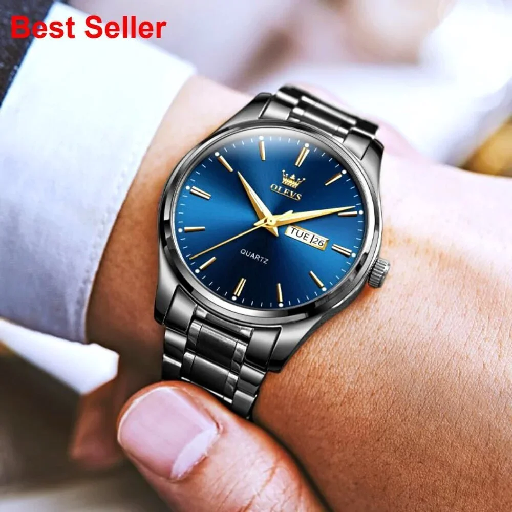 Stainless Steel Waterproof Watch with Date Luminous Dial